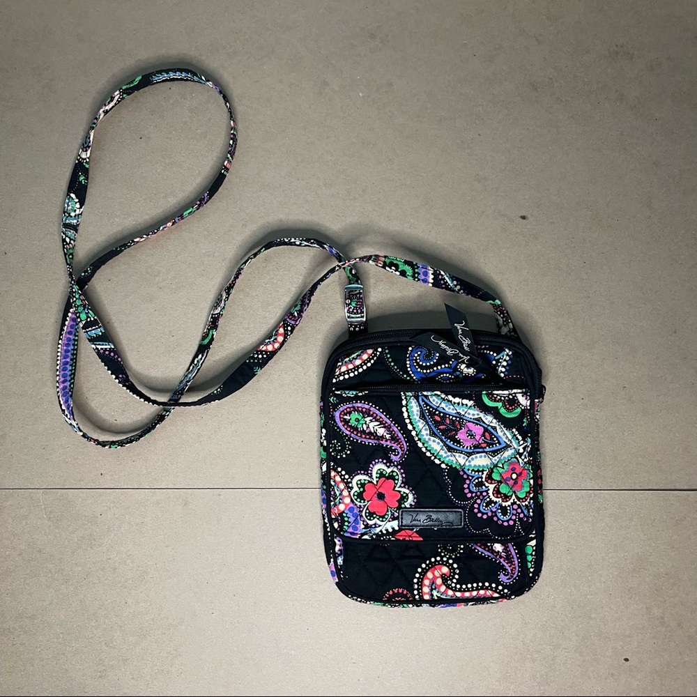 Vera Bradley Shoulder Crossbody Bag Black With Floral